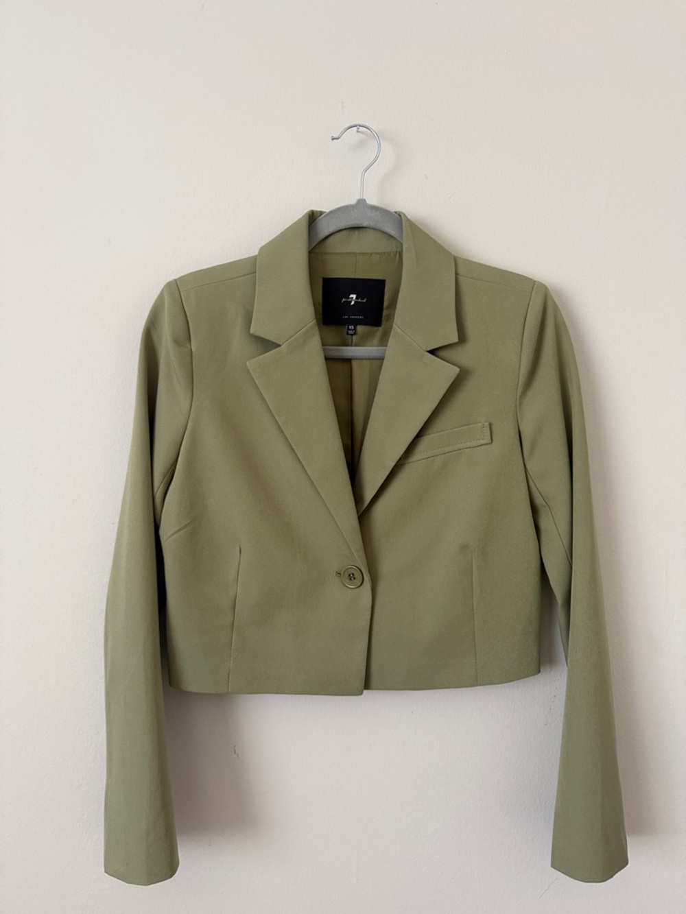 7 For All Mankind Olive Cropped Single-Button Blazer